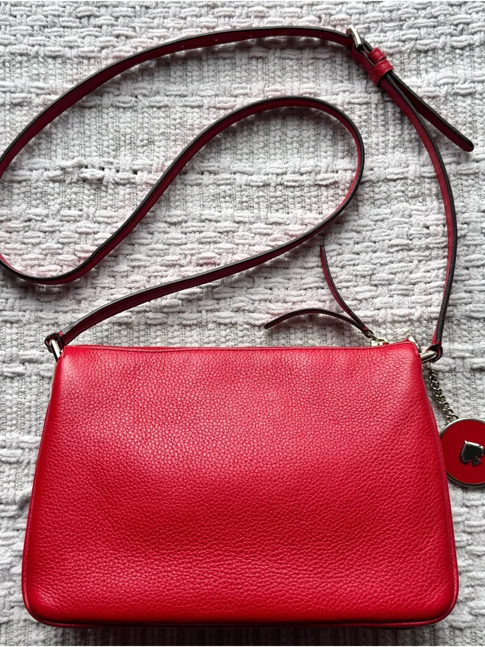Kate Spade New York Red Pebbled Leather Crossbody Bag Adjustable Strap
